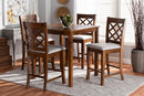 Aina Gray Fabric Upholstered Walnut Brown Finished 5-Piece Wood Pub Set Baxton