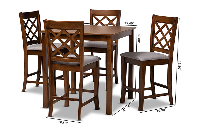 Aina Modern and Contemporary Gray Fabric Upholstered Walnut Brown Finished 5-Piece Wood Pub Set