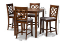 Aina Gray Fabric Upholstered Walnut Brown Finished 5-Piece Wood Pub Set Baxton