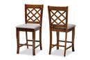 Caronia Gray Fabric Walnut Brown 2Pc Counter Height Pub Chair Set Baxton