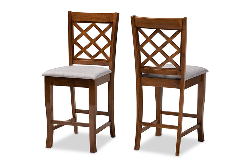 Caronia Gray Fabric Walnut Brown 2Pc Counter Height Pub Chair Set Baxton