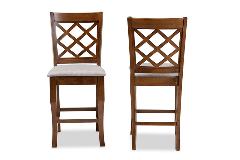 Caronia Gray Fabric Walnut Brown 2Pc Counter Height Pub Chair Set Baxton