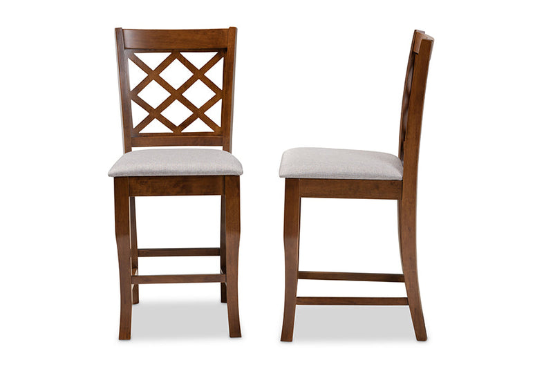Caronia Gray Fabric Walnut Brown 2Pc Counter Height Pub Chair Set Baxton