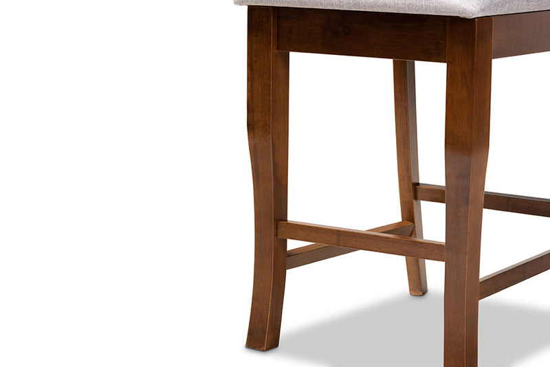 Caronia Gray Fabric Walnut Brown 2Pc Counter Height Pub Chair Set Baxton