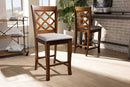 Caronia Gray Fabric Walnut Brown 2Pc Counter Height Pub Chair Set Baxton