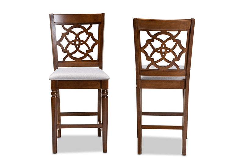 Pieta Gray Fabric Walnut Brown 2Pc Counter Height Pub Chair Set Baxton