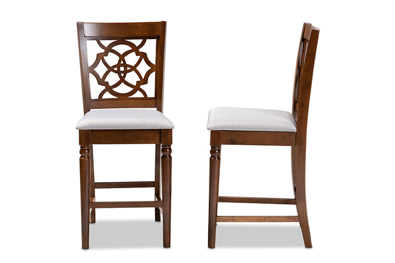Pieta Gray Fabric Walnut Brown 2Pc Counter Height Pub Chair Set Baxton