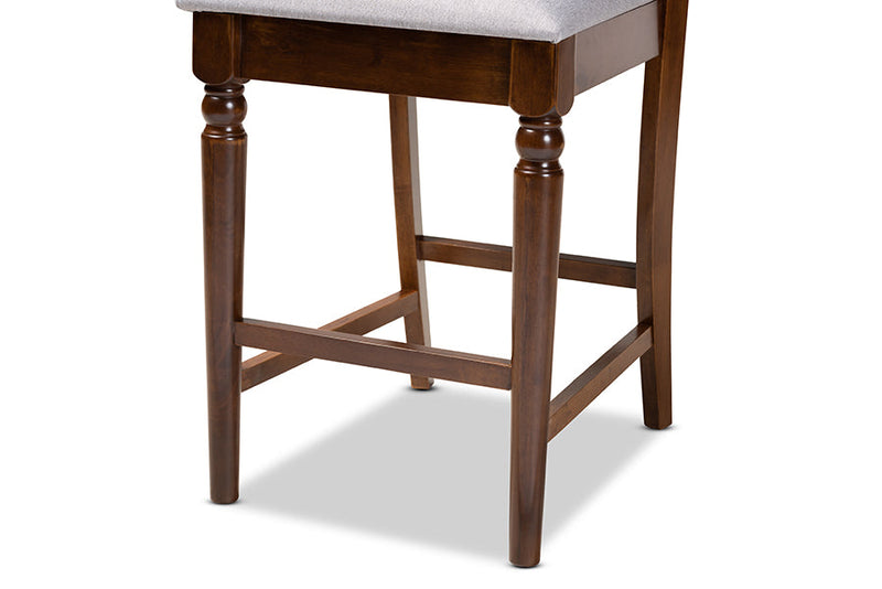 Pieta Gray Fabric Walnut Brown 2Pc Counter Height Pub Chair Set Baxton