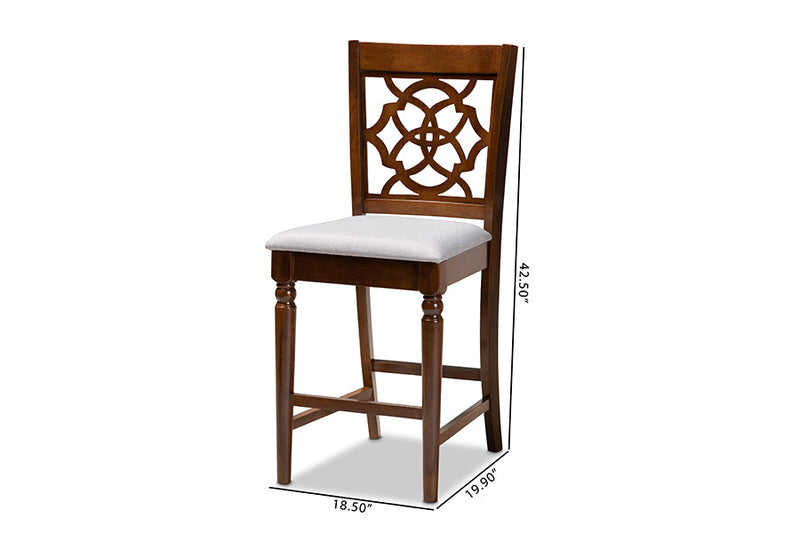 Pieta Gray Fabric Walnut Brown 2Pc Counter Height Pub Chair Set Baxton