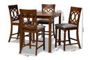 Camilo Gray Fabric Upholstered Walnut Brown Finished 5-Piece Wood Pub Set Baxton