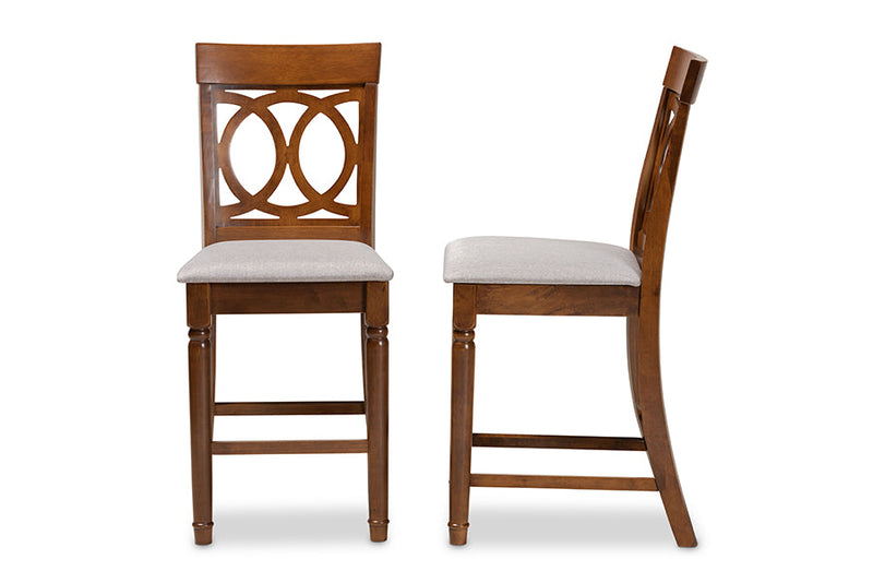 Narva Gray Fabric Walnut Brown 2Pc Counter Height Pub Chair Set Baxton