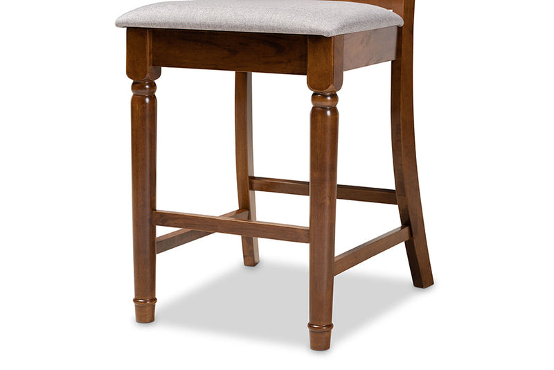 Narva Gray Fabric Walnut Brown 2Pc Counter Height Pub Chair Set Baxton