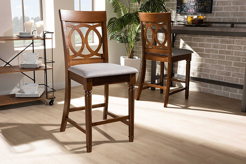 Narva Gray Fabric Walnut Brown 2Pc Counter Height Pub Chair Set Baxton