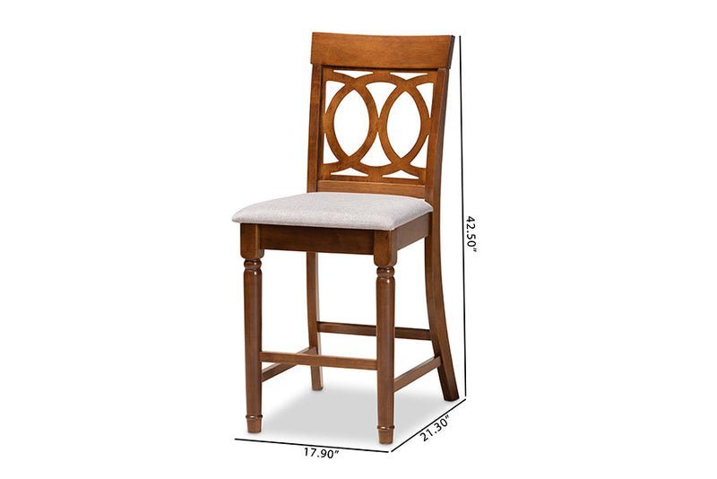 Narva Gray Fabric Walnut Brown 2Pc Counter Height Pub Chair Set Baxton