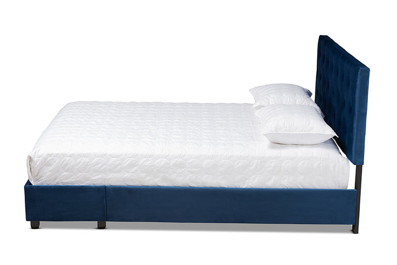 Paxton Modern and Contemporary Navy Blue Velvet Fabric Upholstered 2-Drawer Queen Size Platform Storage Bed