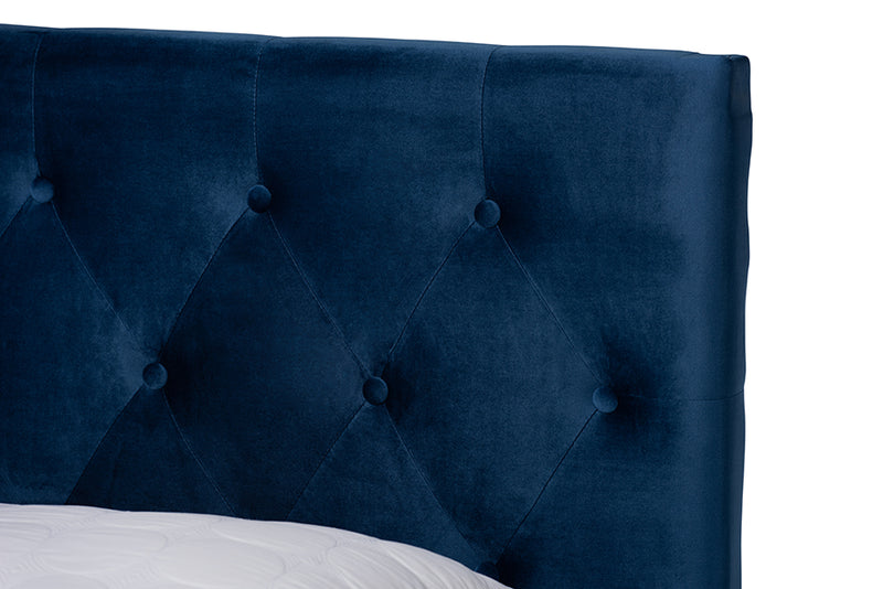 Paxton Modern and Contemporary Navy Blue Velvet Fabric Upholstered 2-Drawer Queen Size Platform Storage Bed