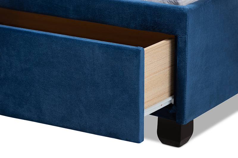 Paxton Modern and Contemporary Navy Blue Velvet Fabric Upholstered 2-Drawer Queen Size Platform Storage Bed
