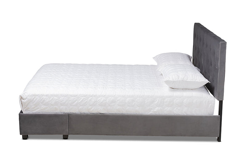 Paxton Gray Velvet Fabric Upholstered 2-Drawer King Size Platform Storage Bed Baxton