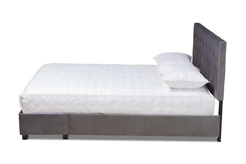 Paxton Modern and Contemporary Gray Velvet Fabric Upholstered 2-Drawer Queen Size Platform Storage Bed