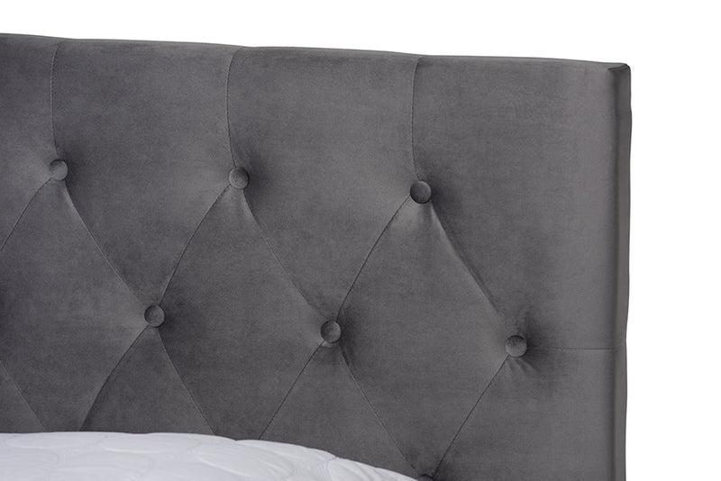 Paxton Gray Velvet Fabric Upholstered 2-Drawer King Size Platform Storage Bed Baxton