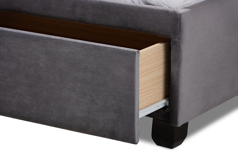 Paxton Gray Velvet Fabric Upholstered 2-Drawer King Size Platform Storage Bed Baxton