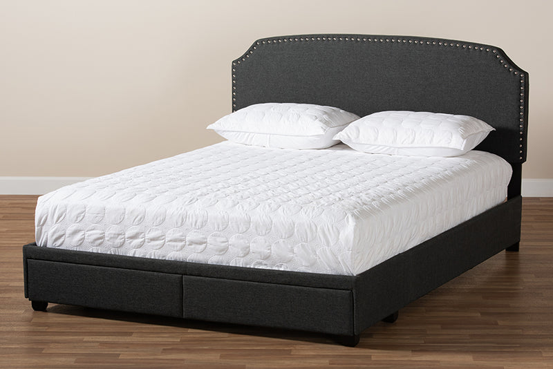 Louise Dark Gray Fabric Upholstered 2-Drawer Queen Size Platform Storage Bed