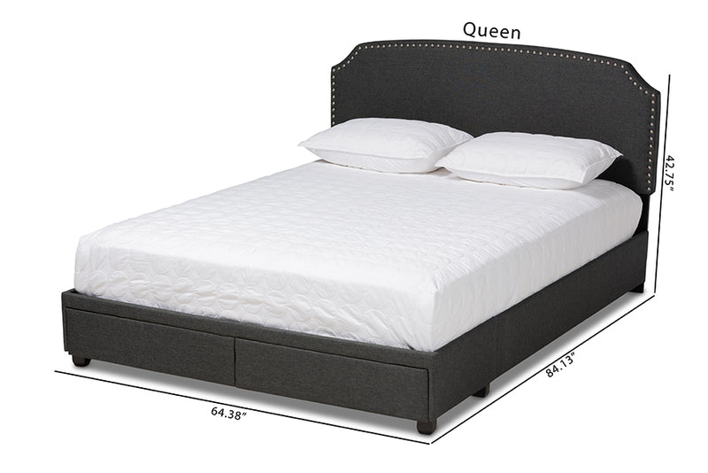 Louise Dark Gray Fabric Upholstered 2-Drawer Queen Size Platform Storage Bed