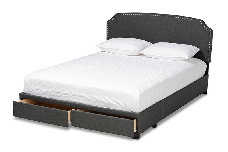 Louise Dark Gray Fabric Upholstered 2-Drawer Queen Size Platform Storage Bed