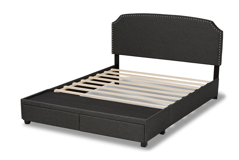 Louise Dark Gray Fabric Upholstered 2-Drawer Queen Size Platform Storage Bed