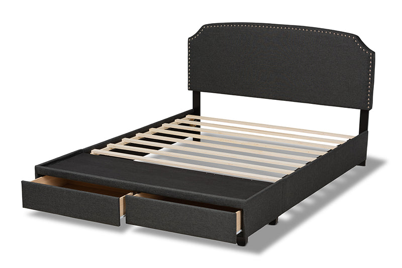 Louise Dark Gray Fabric Upholstered 2-Drawer Queen Size Platform Storage Bed