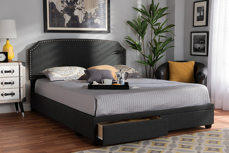Louise Dark Gray Fabric Upholstered 2-Drawer Queen Size Platform Storage Bed