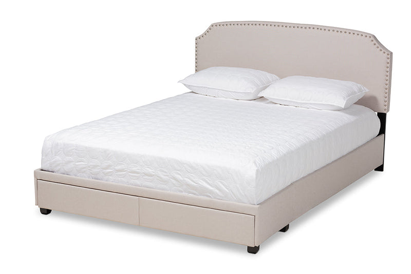 Louise Beige Fabric Upholstered 2-Drawer Queen Size Platform Storage Bed Baxton