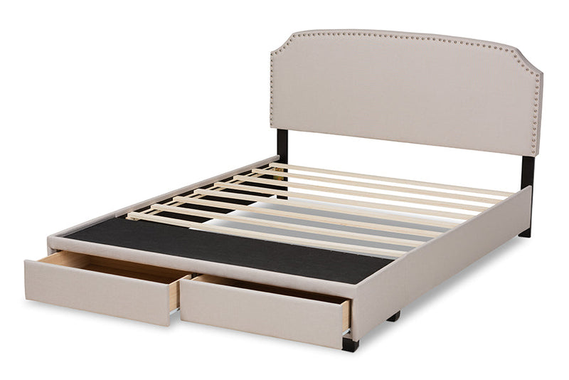 Louise Beige Fabric Upholstered 2-Drawer Queen Size Platform Storage Bed Baxton