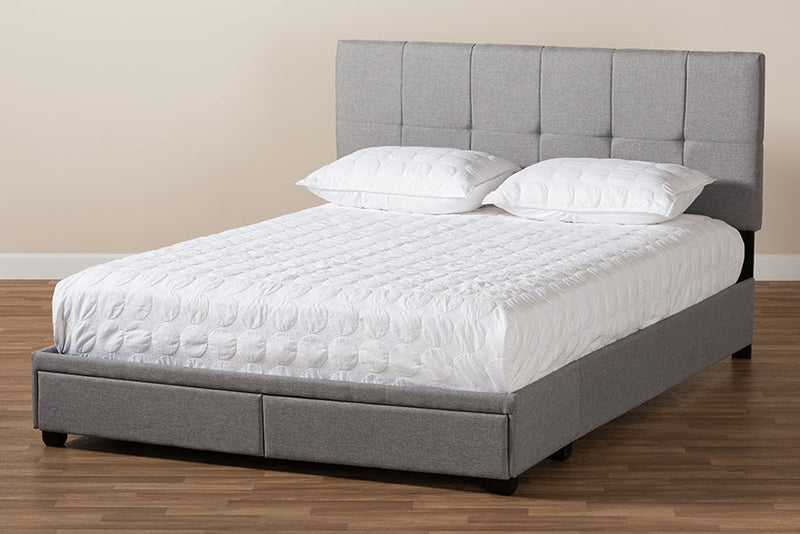 Genevieve Light Gray Fabric Upholstered 2-Drawer King Size Platform Storage Bed Baxton