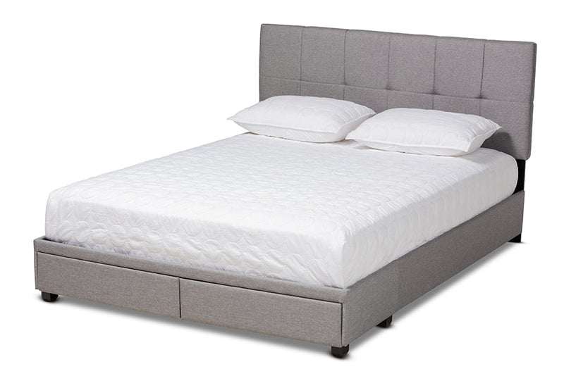Genevieve Light Gray Fabric Upholstered 2-Drawer King Size Platform Storage Bed Baxton
