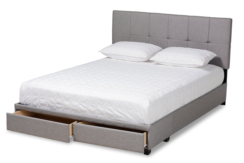 Genevieve Light Gray Fabric Upholstered 2-Drawer Queen Size Platform Storage Bed