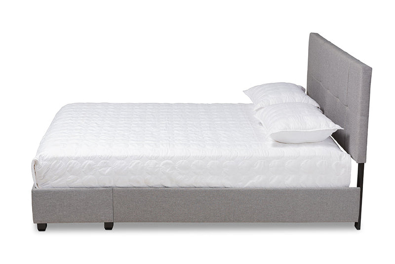 Genevieve Light Gray Fabric Upholstered 2-Drawer King Size Platform Storage Bed Baxton