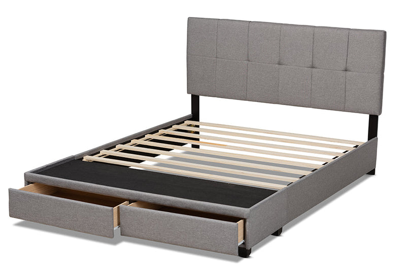 Genevieve Light Gray Fabric Upholstered 2-Drawer King Size Platform Storage Bed Baxton