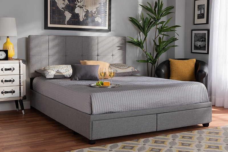 Genevieve Light Gray Fabric Upholstered 2-Drawer King Size Platform Storage Bed Baxton