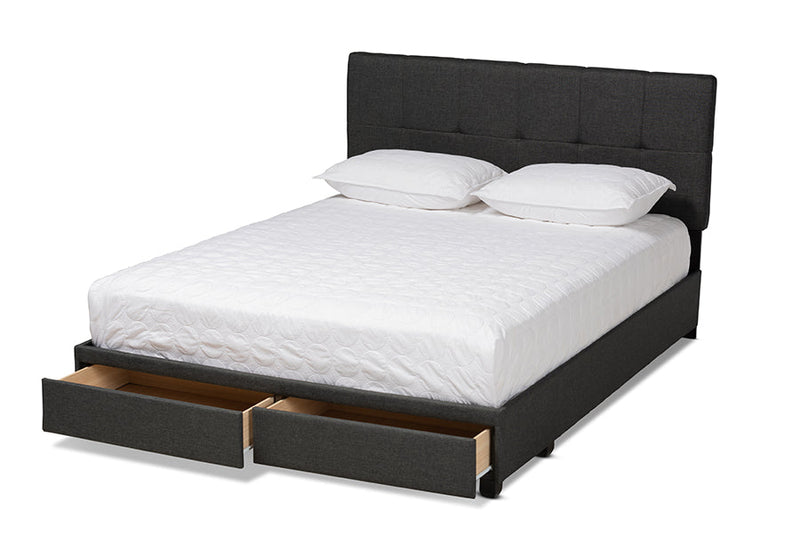 Genevieve Dark Gray Fabric Upholstered 2-Drawer King Size Platform Storage Bed Baxton