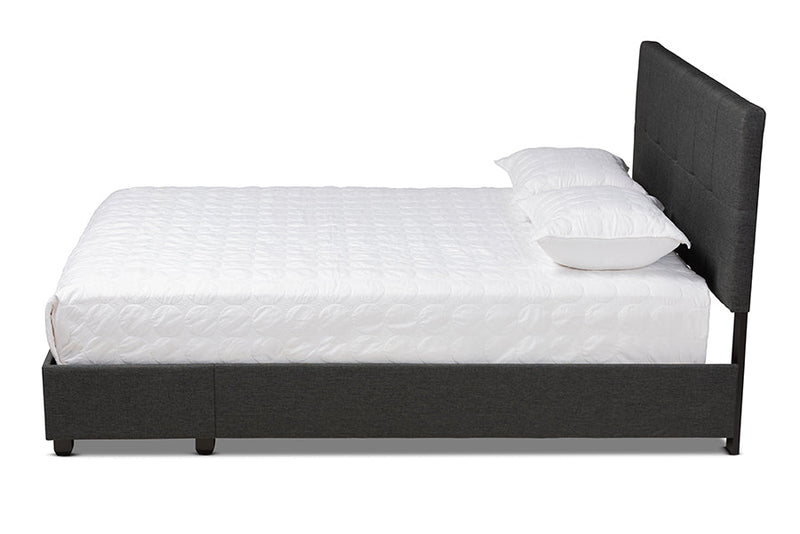 Genevieve Dark Gray Fabric Upholstered 2-Drawer King Size Platform Storage Bed Baxton