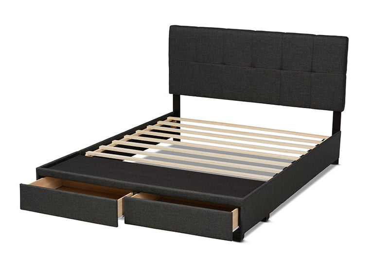 Genevieve Dark Gray Fabric Upholstered 2-Drawer King Size Platform Storage Bed Baxton