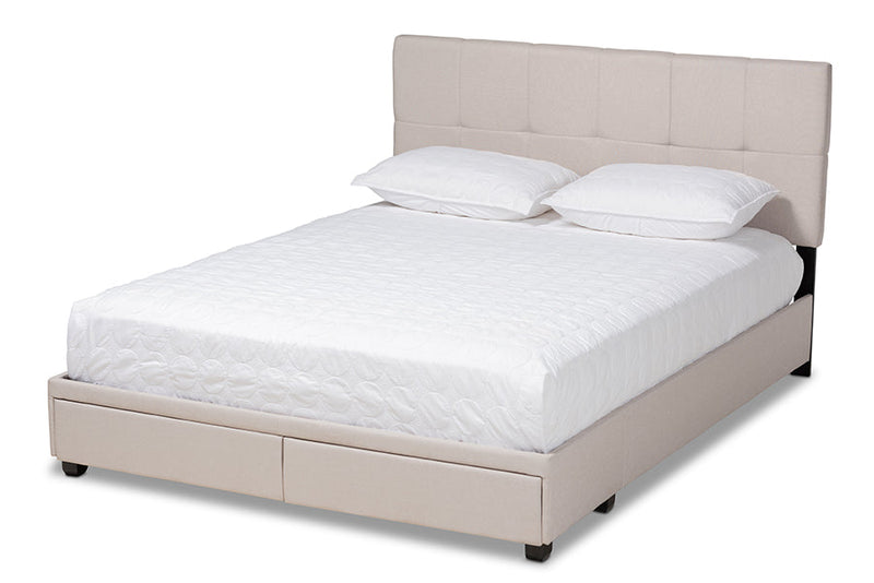 Genevieve Beige Fabric Upholstered 2-Drawer King Size Platform Storage Bed Baxton
