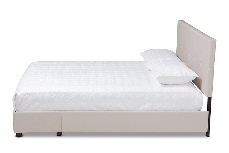 Genevieve Beige Fabric Upholstered 2-Drawer Queen Size Platform Storage Bed