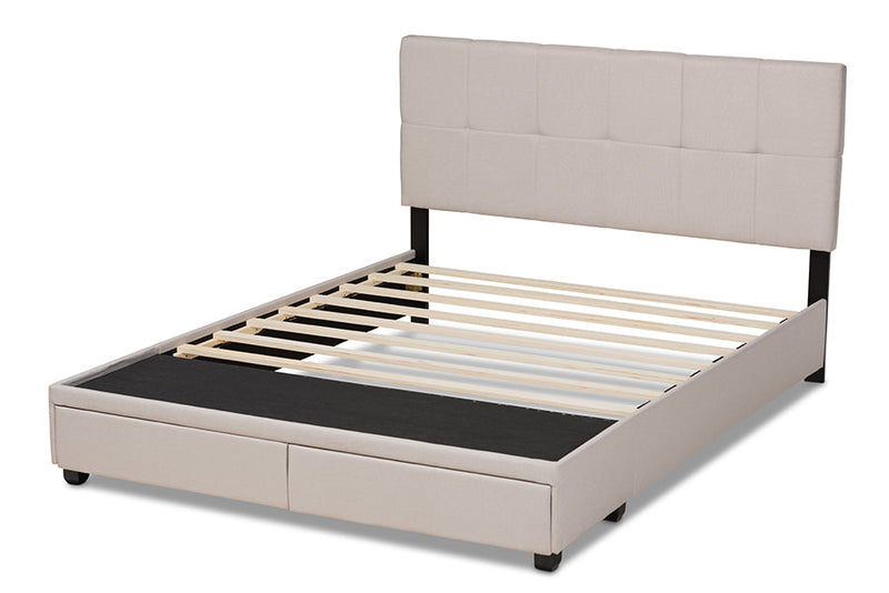 Genevieve Beige Fabric Upholstered 2-Drawer King Size Platform Storage Bed Baxton