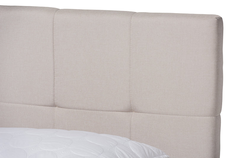 Genevieve Beige Fabric Upholstered 2-Drawer Queen Size Platform Storage Bed
