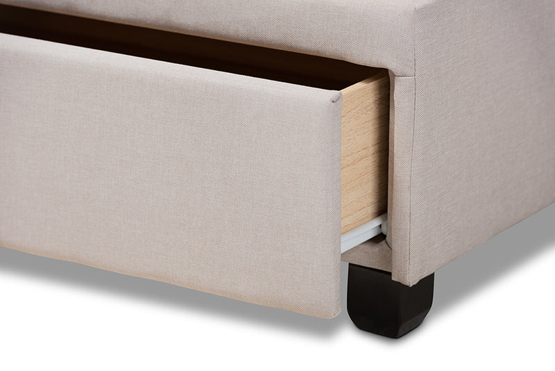 Genevieve Beige Fabric Upholstered 2-Drawer Queen Size Platform Storage Bed