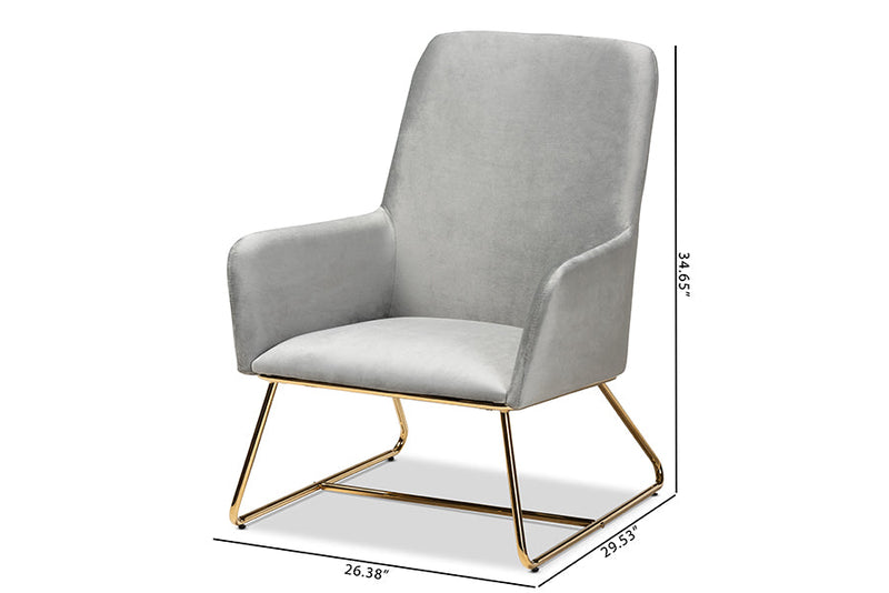 Cherelle Gray Velvet Fabric Upholstered Gold Finished Armchair Baxton