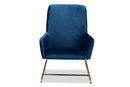 Cherelle Navy Blue Velvet Fabric Upholstered Gold Finished Armchair Baxton