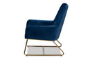 Cherelle Navy Blue Velvet Fabric Upholstered Gold Finished Armchair Baxton